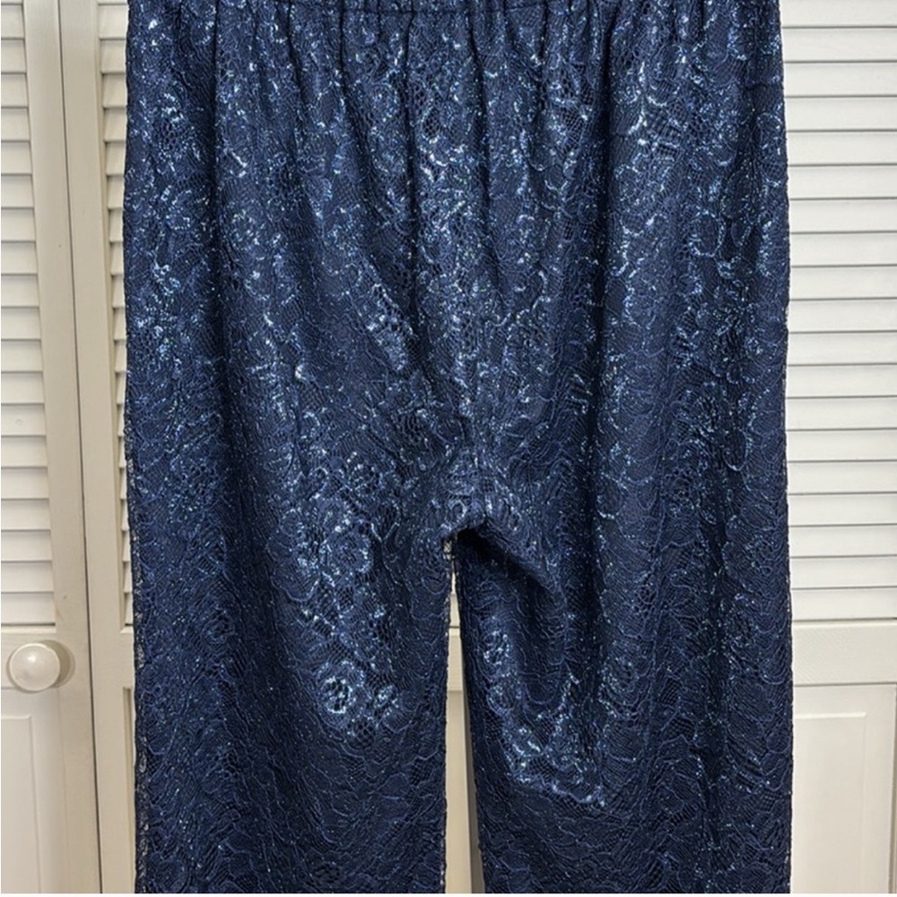 J. Crew Blue Lace Wide Leg Pants with Elegant Print and metallic silver thread - Picture 10 of 12